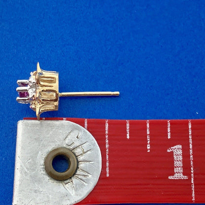 Retro 14K Yellow White Gold Ruby Starburst July Anniversary Stud Earrings