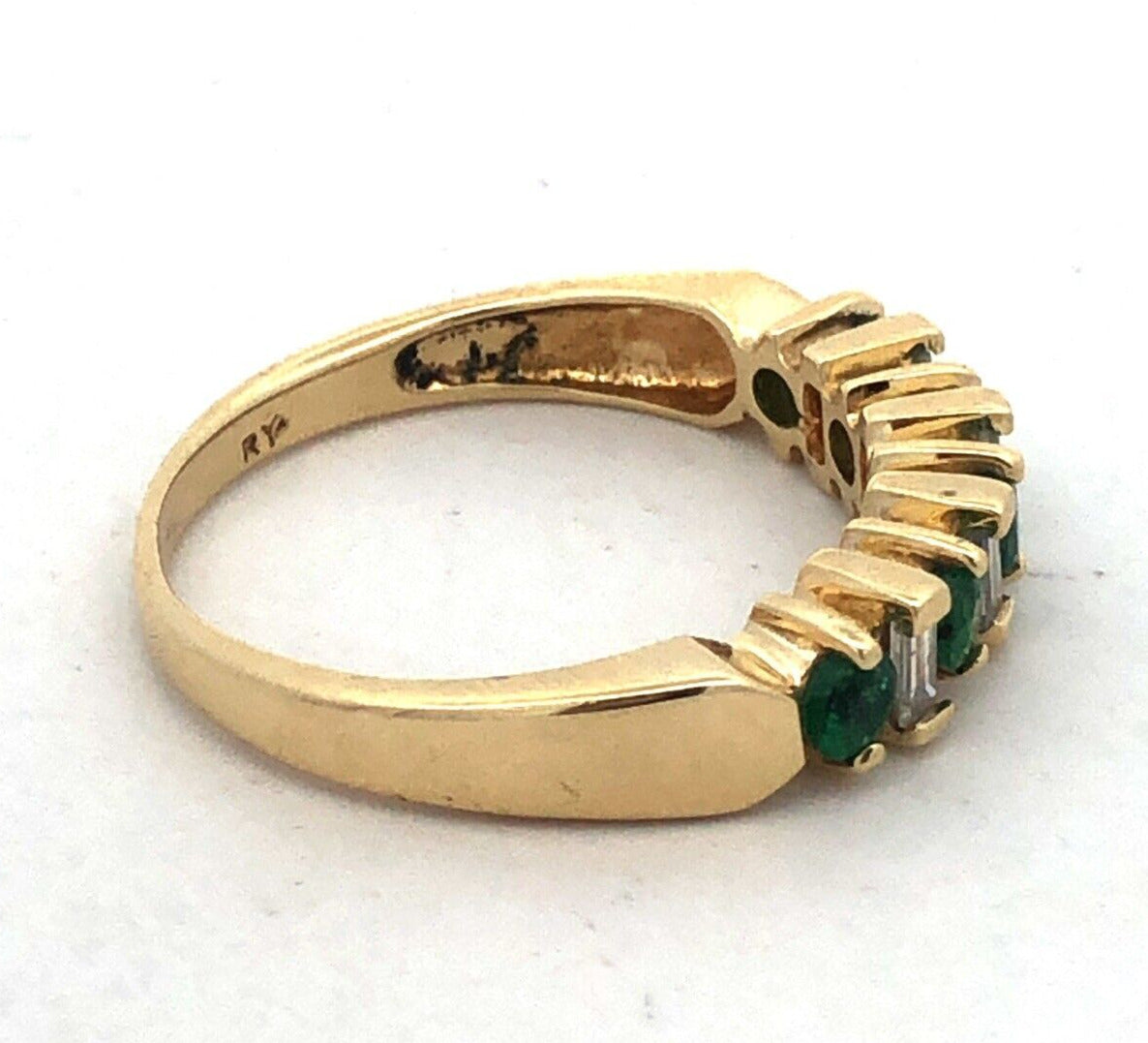 Designer 14K Yellow Gold Green Emeralds Diamond Wedding Anniversary Band Ring