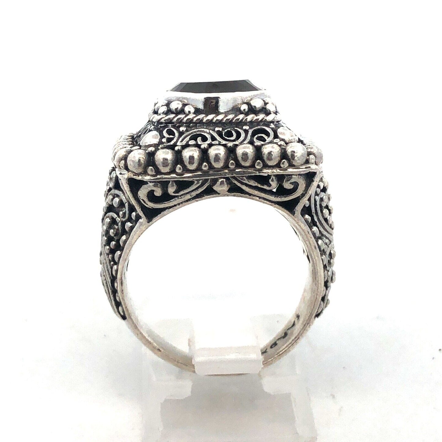 Designer Sarda 925 Sterling Silver Smoky Topa Filigree Square Statement Ring