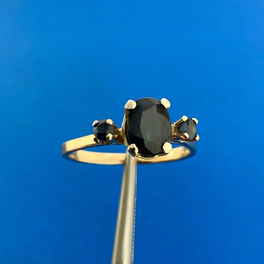 Vintage 14K Yellow Gold Oval Sapphire Solitaire Accented September Occasion Ring