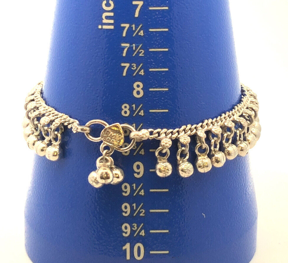 Retro  Silver Tone Floral Bells Jingle Charm Chain Belly Dancer Bracelet