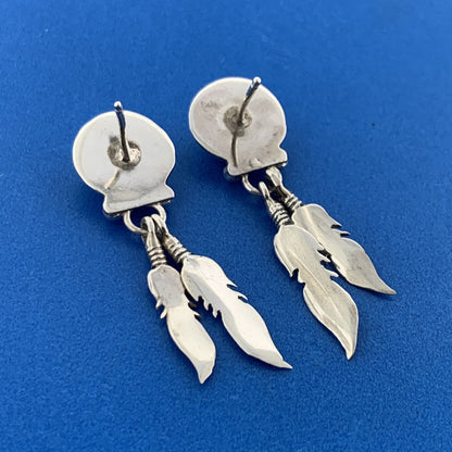 Stunning Sterling Silver 925 Circle Eagle Bird Feathers Stud Dangle Earrings