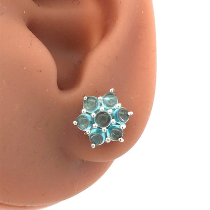 925 Sterling Silver Round Blue Cubic Zirconia CZ Flower Stud Earrings