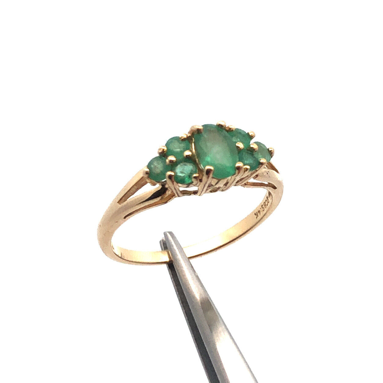 Designer 14K Yellow Gold Oval Emerald May Anniversary Cocktail Ring