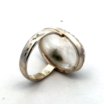 Vintage 925 Sterling Silver Oval Rainbow Moonstone Ring