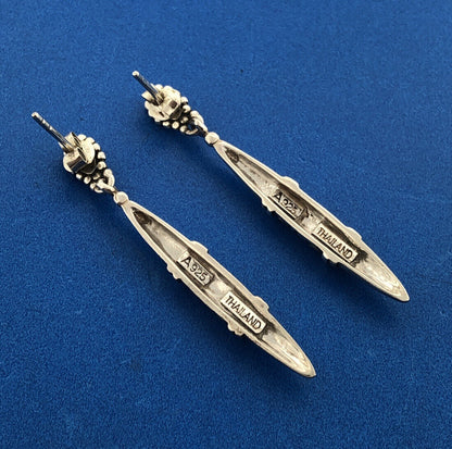 Designer 925 Sterling Silver Balinese Scroll Bead Work Drop Dangle Earrings