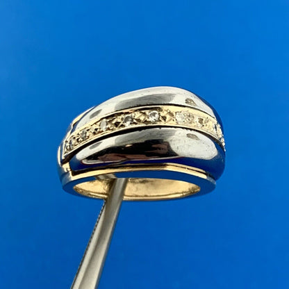 14K Yellow Gold Diamond Hematite Modernist Dome Statement Cocktail Ring