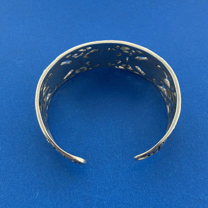 Artisan Sterling Silver Cubic Zirconia Open Scroll Work Statement Cuff Bracelet