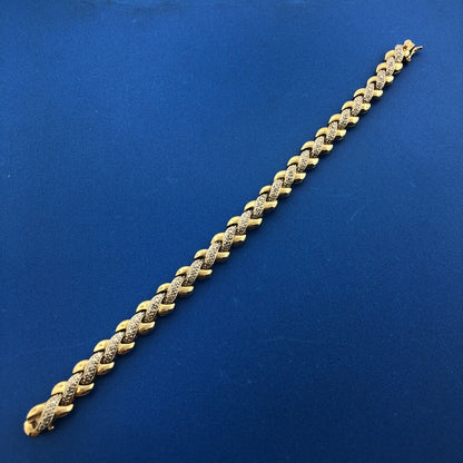 Designer 925 Sterling Silver Vermeil Two Tone Illusion X Tennis Bracelet