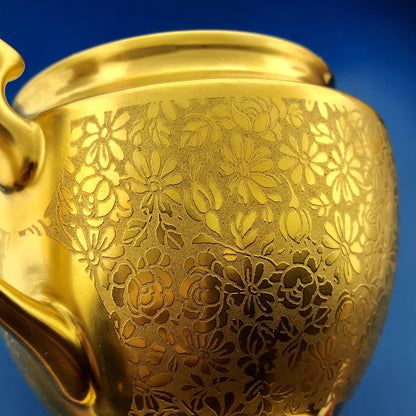 1930s Pickard China Gold Rose Daisy Pattern Creamer Sugar Bowl W/Lid 3 Piece Set