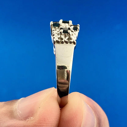 Designer Samuel Aaron THL 10K White Gold Sapphire Diamond Three Row Band Ring