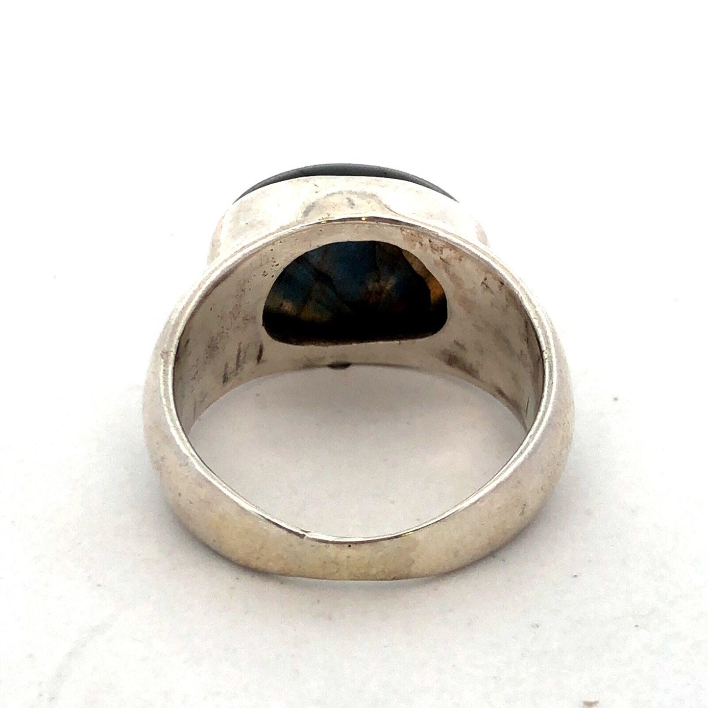Modernist 925 Sterling Silver Oval Cabochon Labradorite Bezel Solitaire Ring