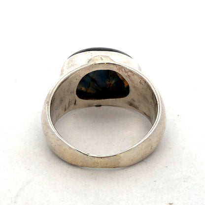 Modernist 925 Sterling Silver Oval Cabochon Labradorite Bezel Solitaire Ring