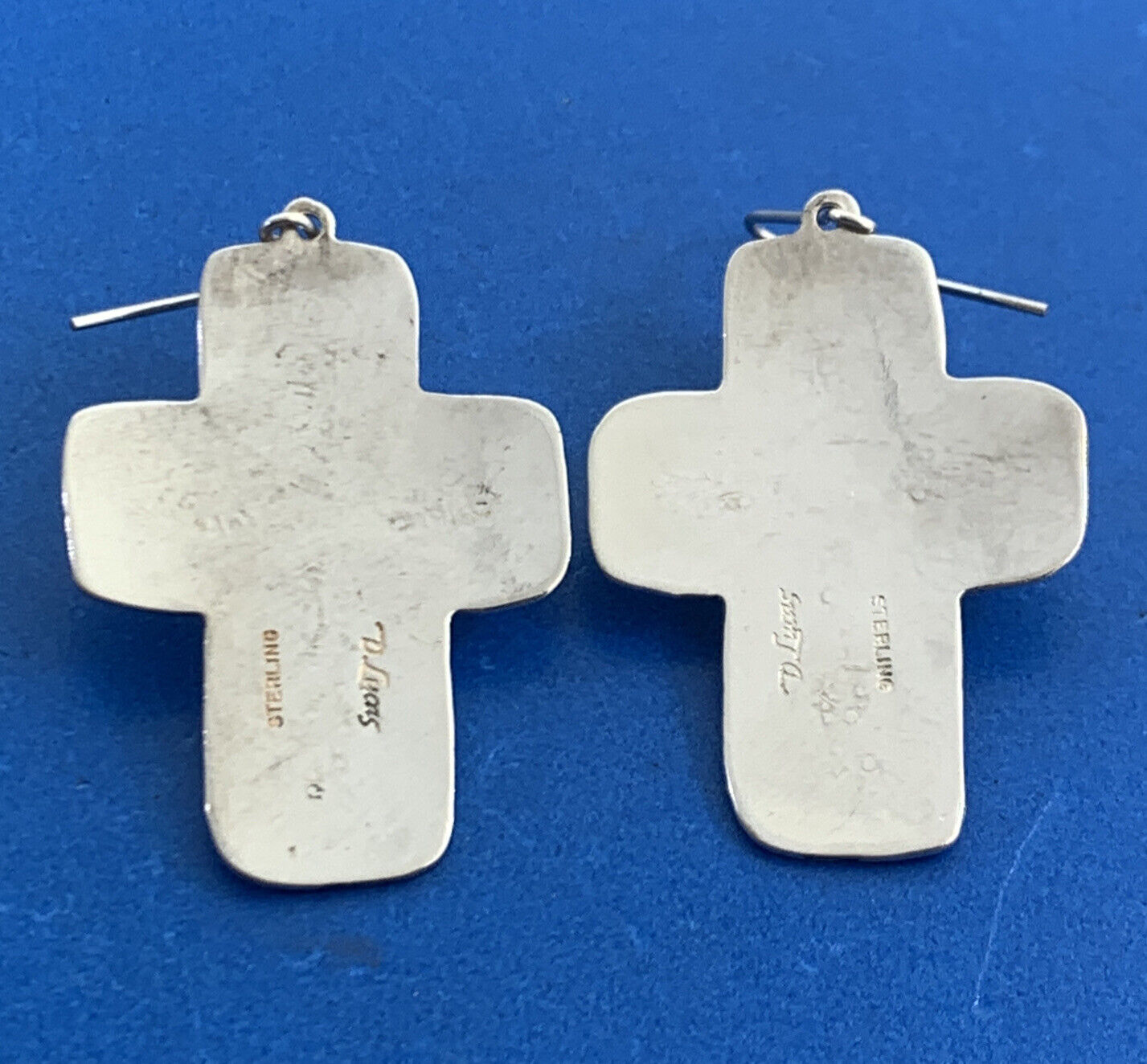 Don Lucas Native American 925 Sterling Silver Garnet Drop Dangle Concho Earrings