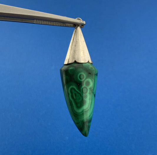 Stunning Sterling Silver 925 Cabochon Green Malachite Talismans  Dangle Pendant