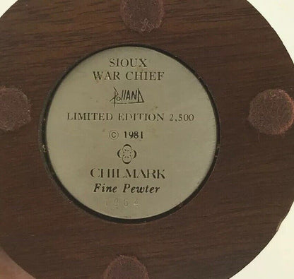 1981 Chilmark Fine Pewter Sioux War Chief LE # 1964/2500 Signed Don Polland