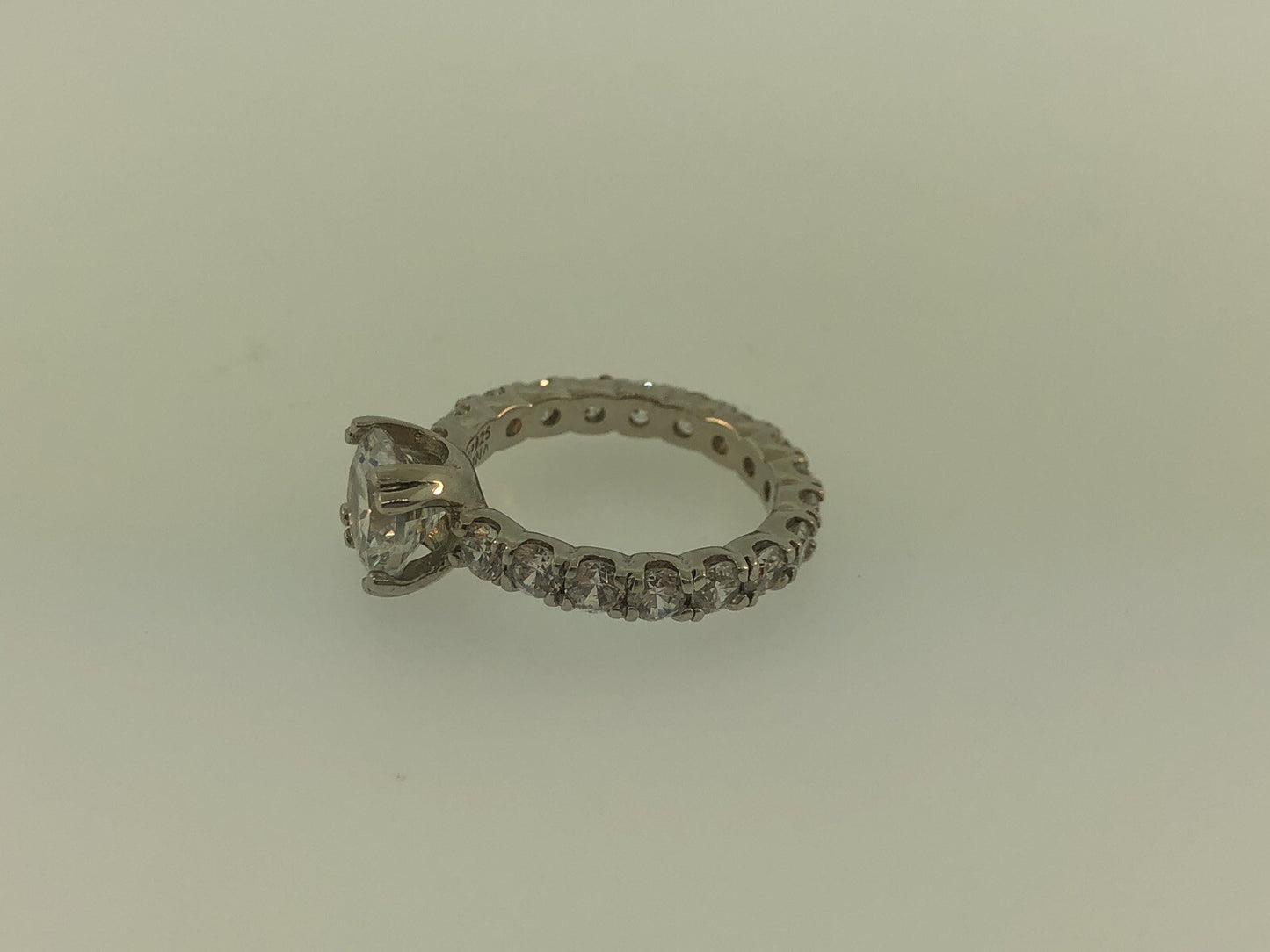 Sterling Silver 925 Cubic Zirconia Solitaire w/Accents Engagement Ring