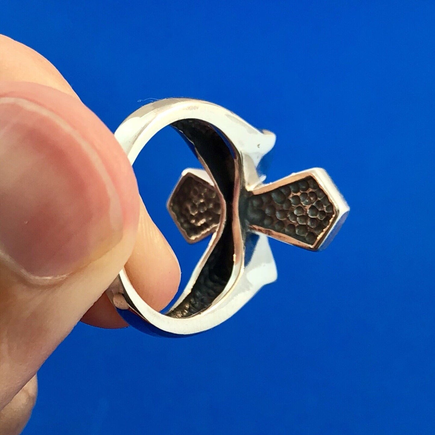 Spectacular 925 Sterling Silver Marcasite Cross Religious Communion Easter Ring