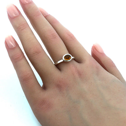 Designer Karthia 925 Sterling Silver Oval Citrine Bezel Solitaire Stackable Ring