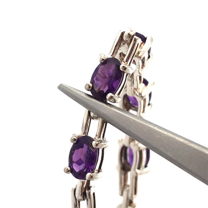 Designer R 925 Sterling Silver Oval Purple Amethyst Tennis Bracelet