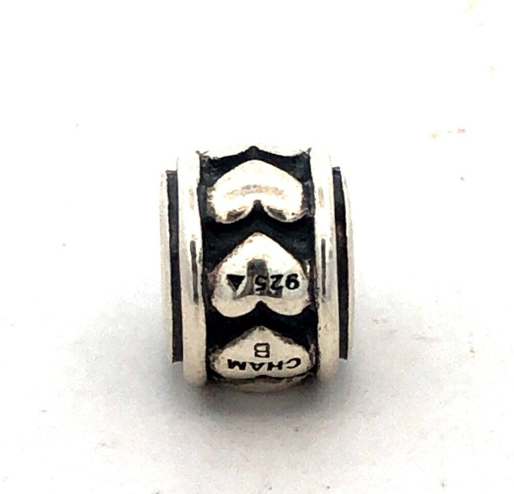 Designer CHAMILIA B 925 Sterling Silver Heart Love Valentines Bead Slide Charm