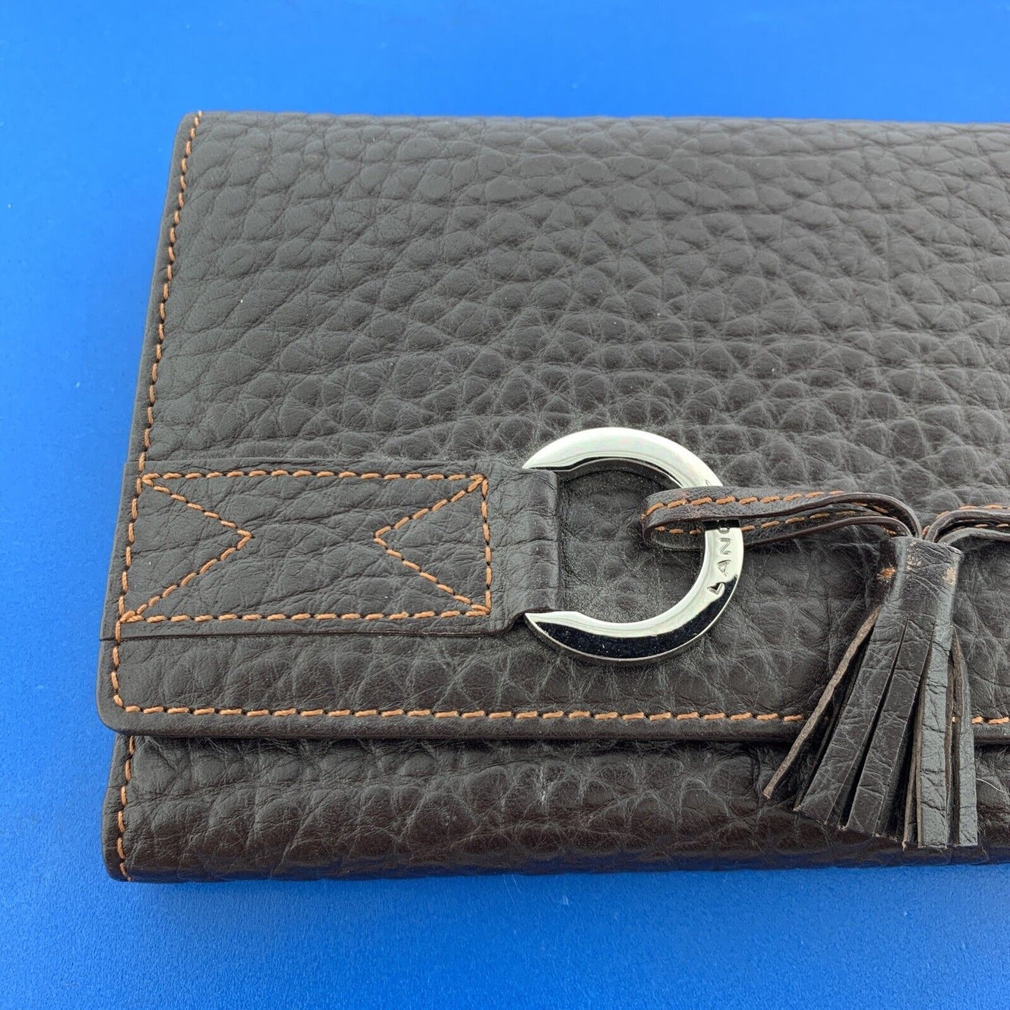 Authentic Lancel Paris Pebbled Chocolate Leather Billfold Clutch New Without Tag