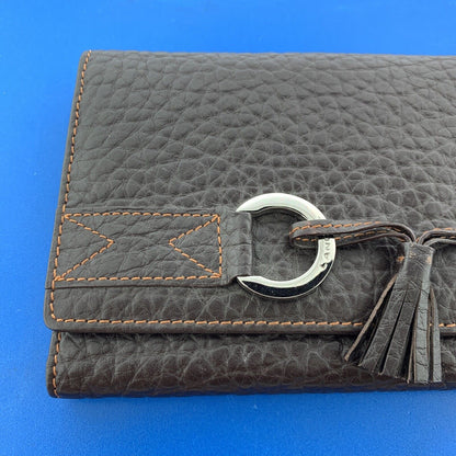 Authentic Lancel Paris Pebbled Chocolate Leather Billfold Clutch New Without Tag
