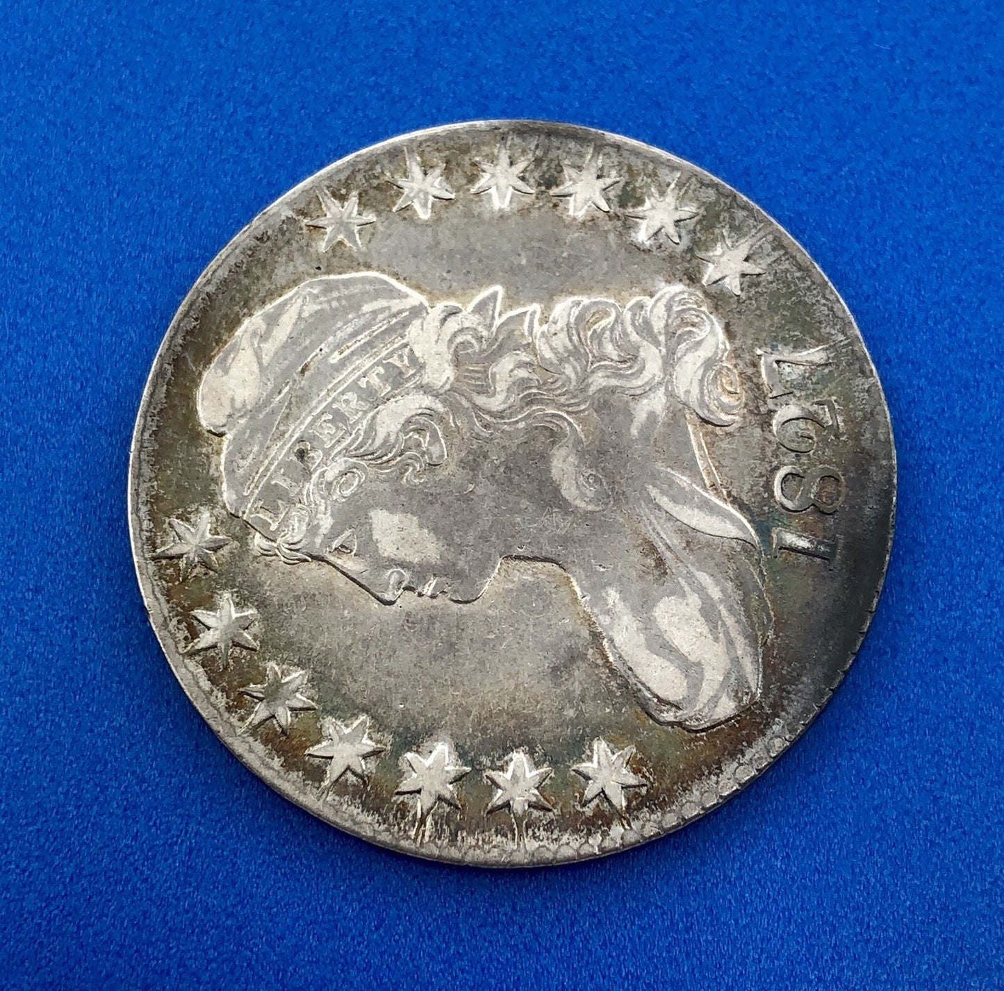 1827 P Capped Bust Silver Half Dollar 50c Early Philadelphia Mint Sunset Tones