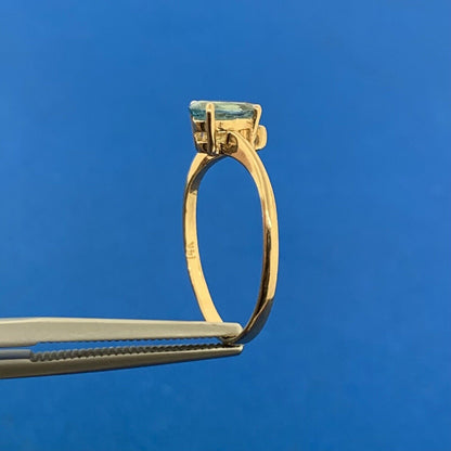 Designer 14K Yellow Gold Oval Blue Topaz Diamond Accent Size 4.5 Ring