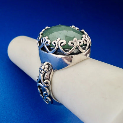 Designer D Paulus Sterling Silver Faceted Chrysoprase Statement Cocktail Ring