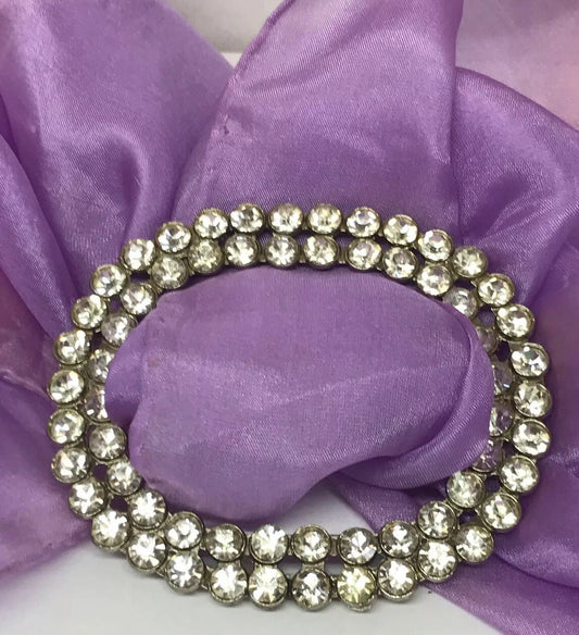 Vintage Runway Silver Tone Rhinestone Oval Statement Scarf Belt Slide Buckle