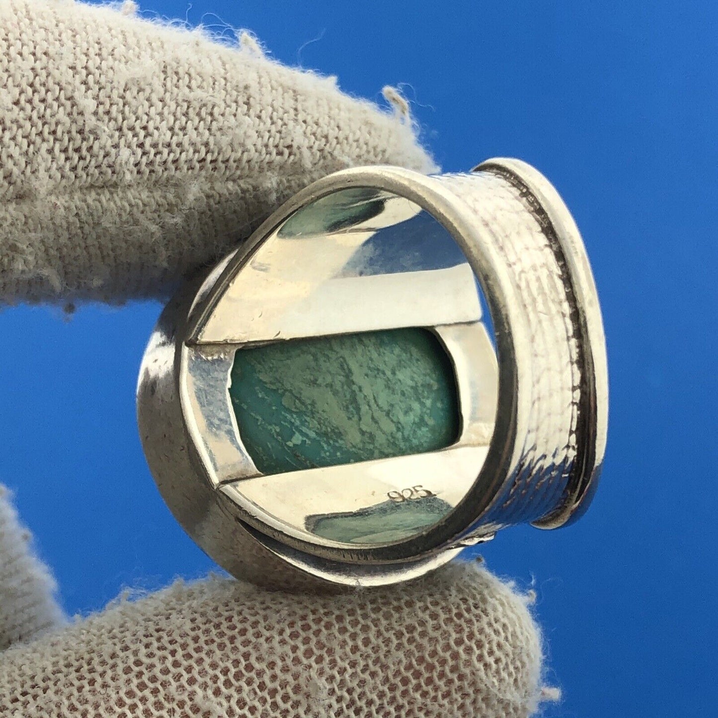 Stunning Sterling Silver 925 Circle Cabochon Turquoise Statement Size 8 Ring