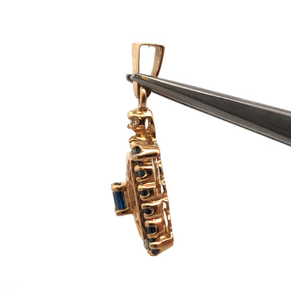 Designer 14K Yellow Gold Oval Sapphire Diamond Accented Filigree Pendant