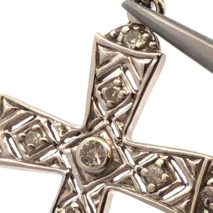 Designer 10K White Gold Diamond Accented Open Work Statement Cross Pendant