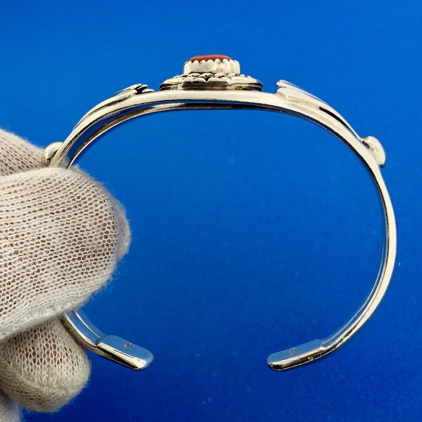 Designer BAH Sterling Silver 925 Cabochon Coral Native American 6" Cuff Bracelet