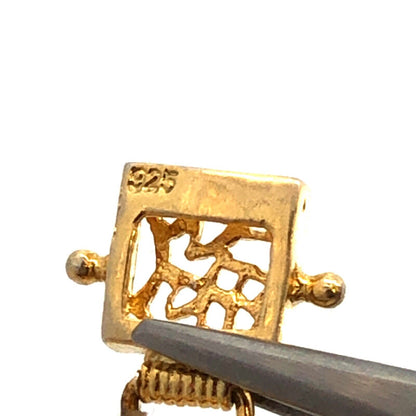 925 Sterling Silver Estate Vermeil Yellow Jade Chinese Luck Longevity Bracelet