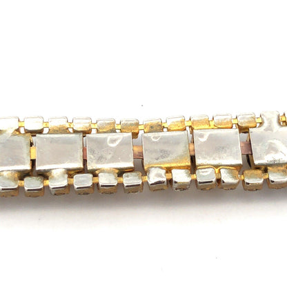 Vintage Gold Tone Champagne White Rhinestone Statement Tennis Bracelet