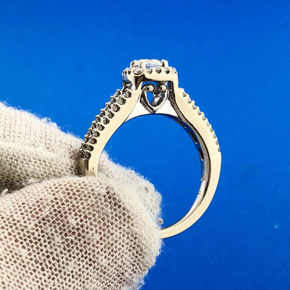 14K White Gold Round Solitaire Diamond Halo Band Accented Bridal Two Ring Set