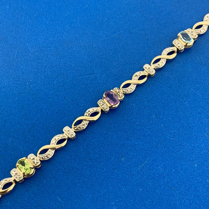 Vermeil 925 Sterling Silver Citrine Amethyst Peridot Blue Topaz Tennis Bracelet