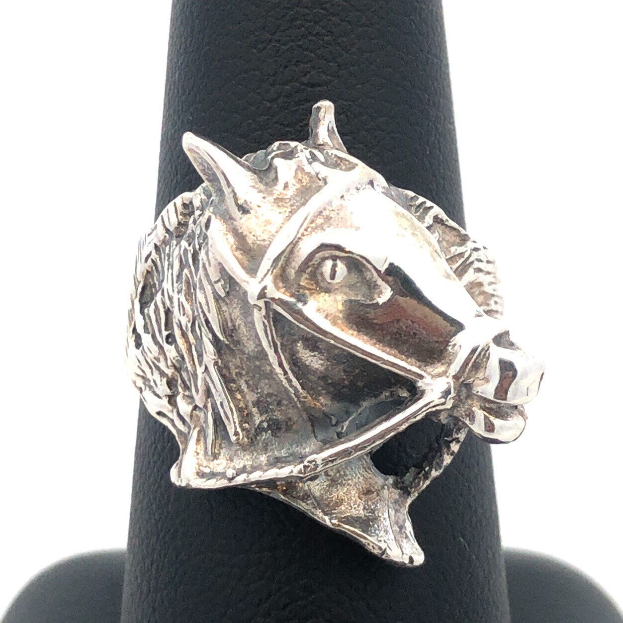 Retro 925 Sterling Silver Horse Head Bridle Western Style Statement Chunky Ring