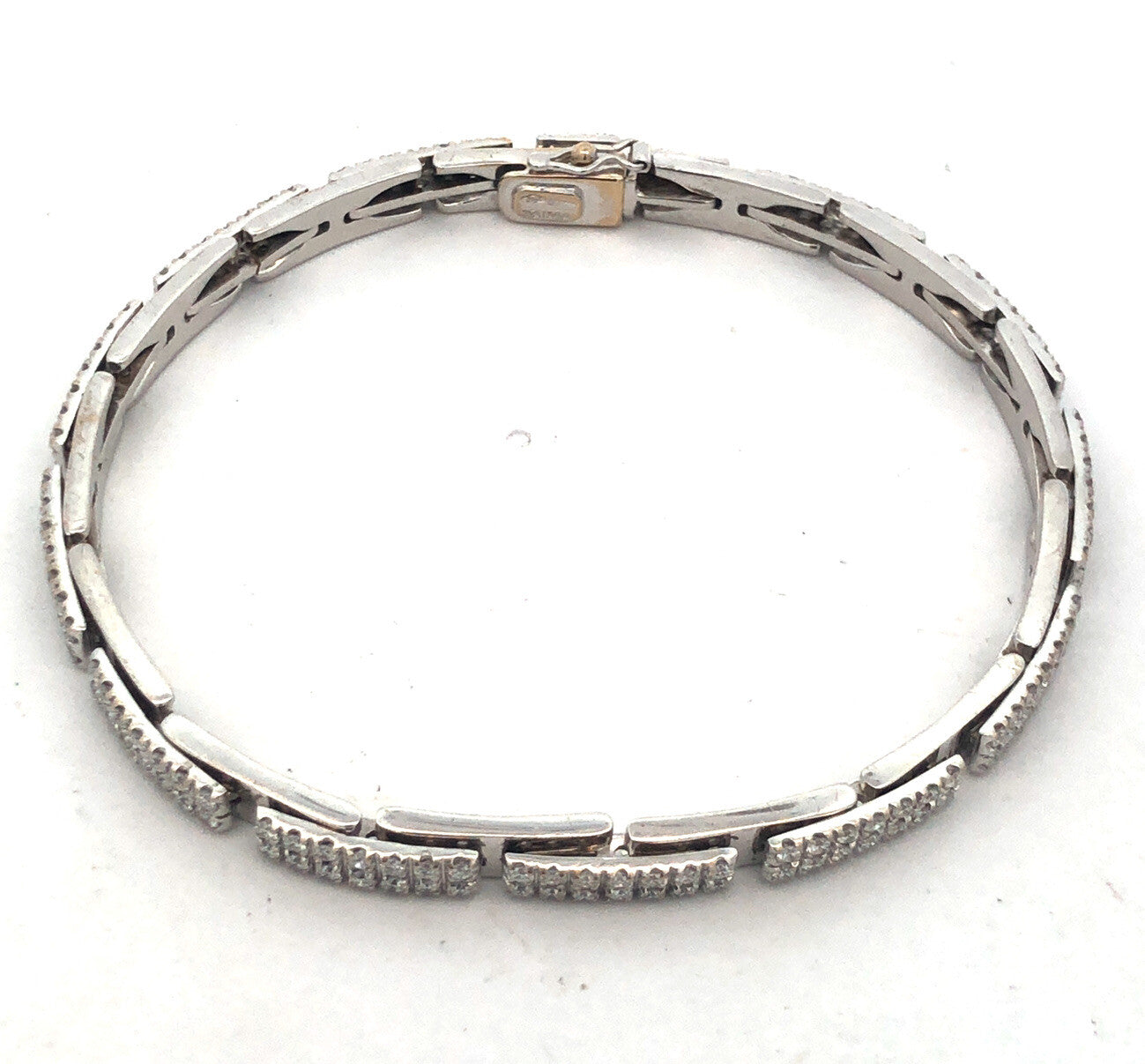 Designer Raima 14k White Gold Diamond Panel Link Box Clasp 7" Tennis Bracelet