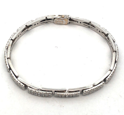 Designer Raima 14k White Gold Diamond Panel Link Box Clasp 7" Tennis Bracelet