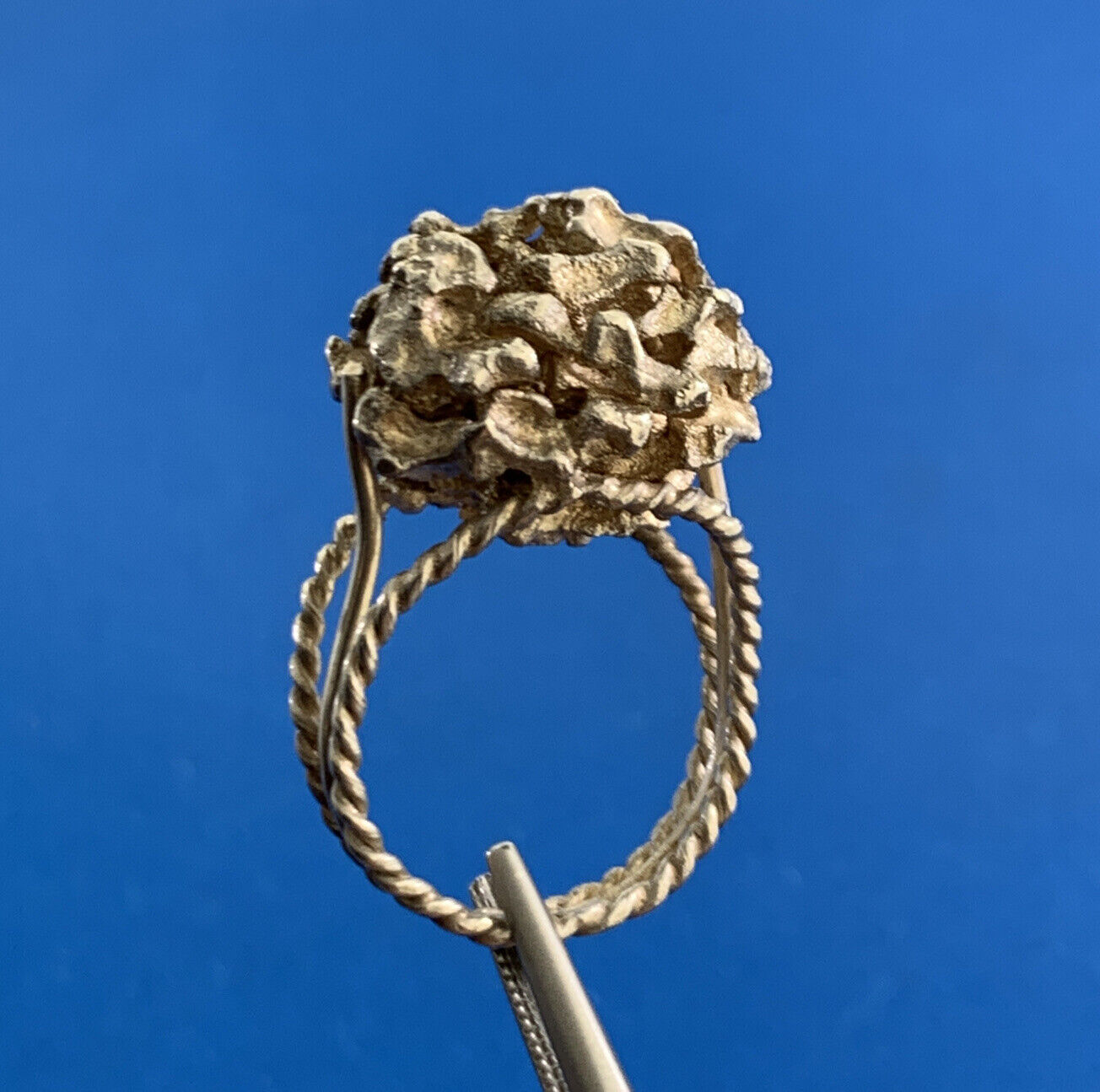 Artisan 925 Sterling Silver Nugget Flower Cluster Statement Dome Size 5.5 Ring