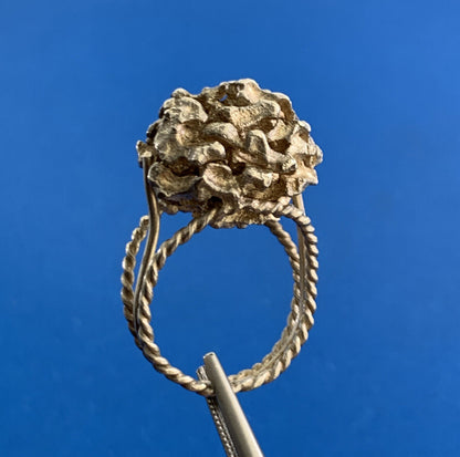 Artisan 925 Sterling Silver Nugget Flower Cluster Statement Dome Size 5.5 Ring