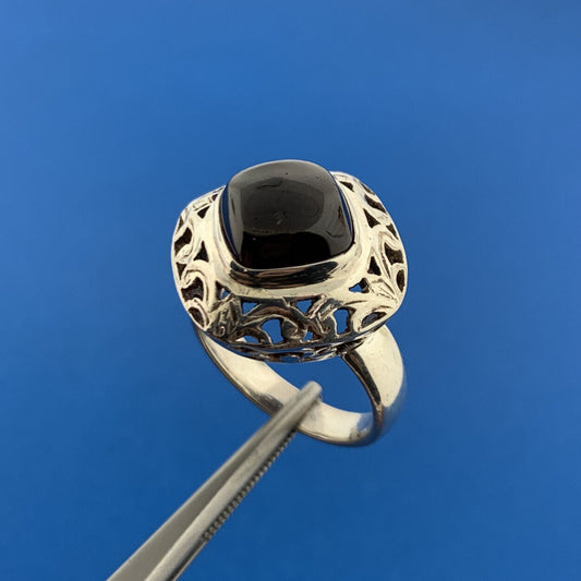 Designer Sterling Silver 925 Cabochon Square Garnet Statement Ring Size 6.75