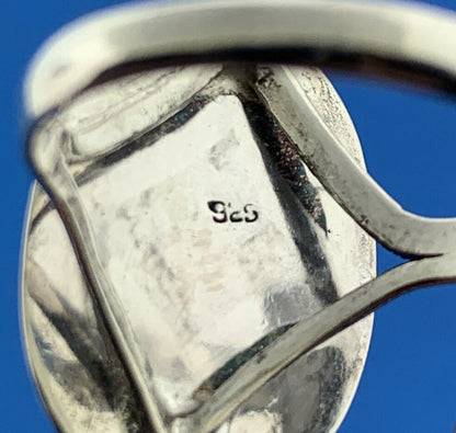 Vintage 925 Sterling Silver Larimar Pectolite Oval Cabochon Cocktail Ring