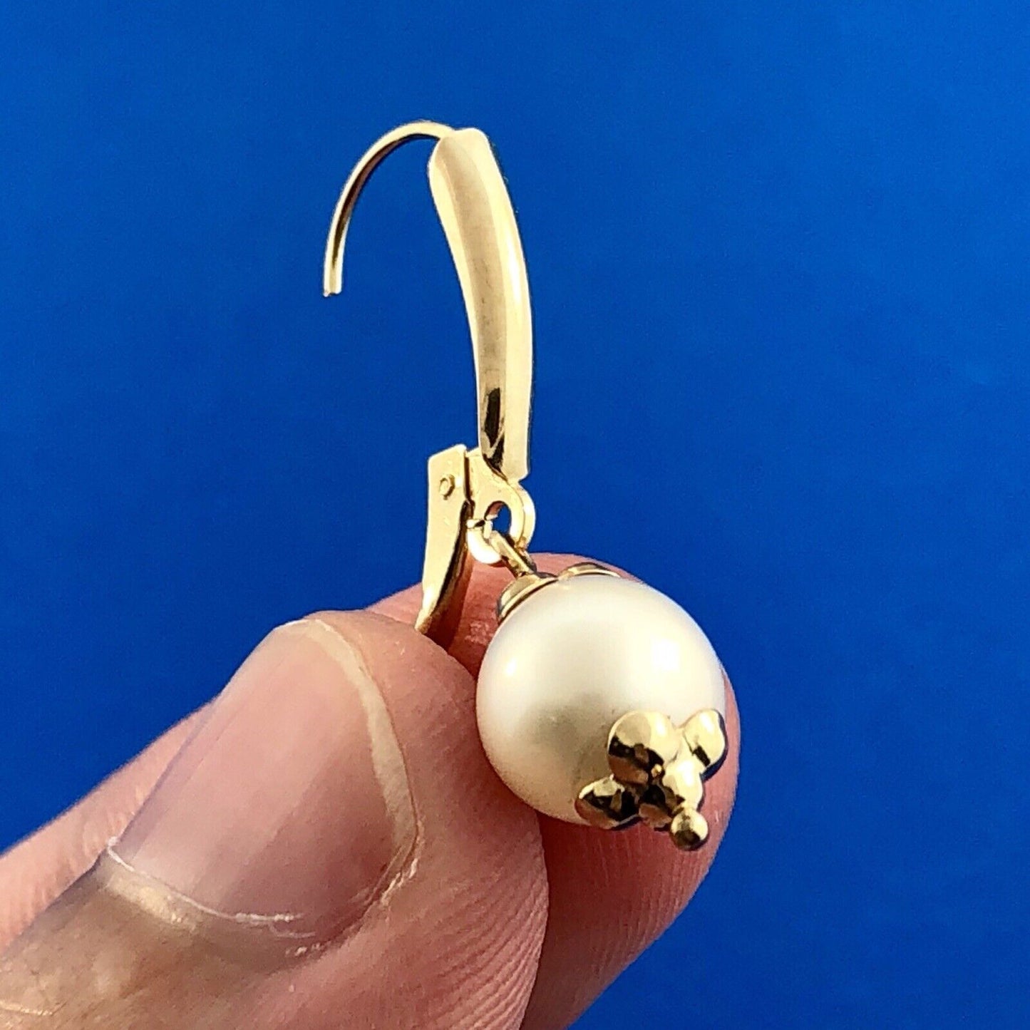Vintage 14K Yellow Gold Pearl Wedding Birthstone Dangle French Back Earrings