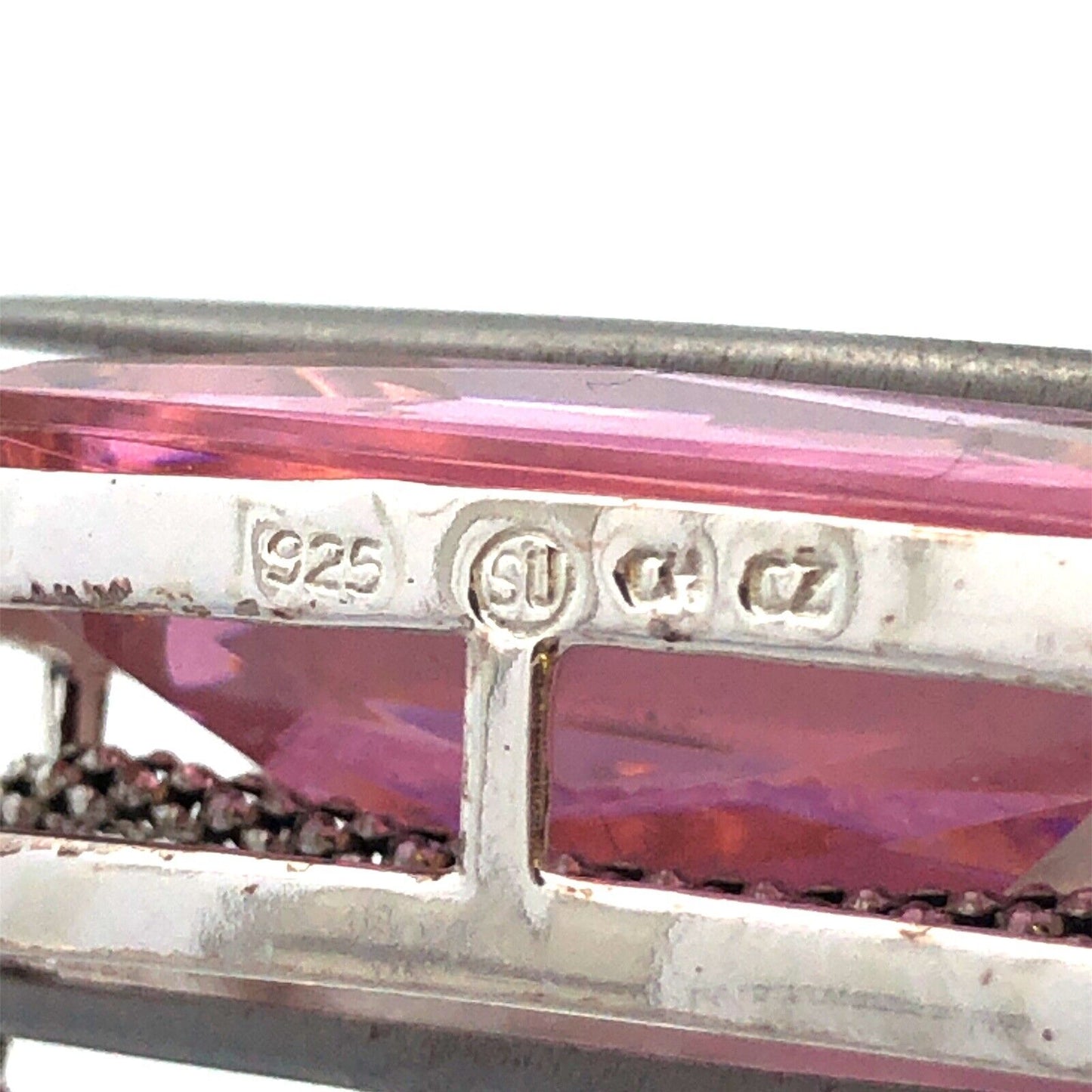 Designer SU 925 Sterling Silver Emerald Cut Pink Ice Cubic Zirconia Necklace