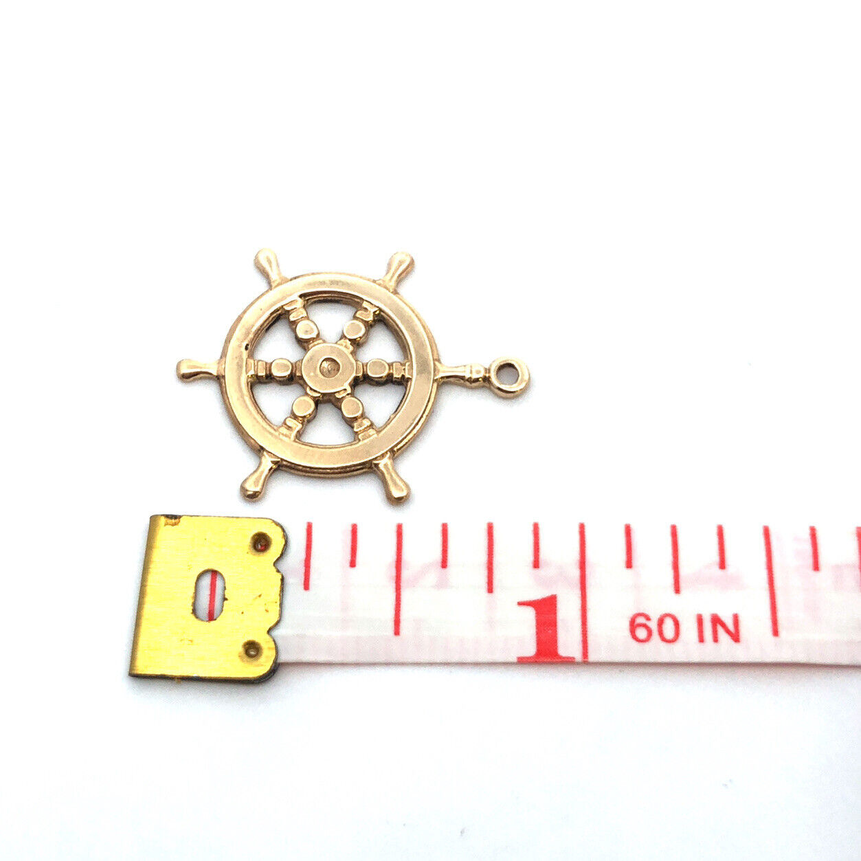 14K Yellow Gold Round Ship Wheel Nautical Sailing Ocean Charm Pendant