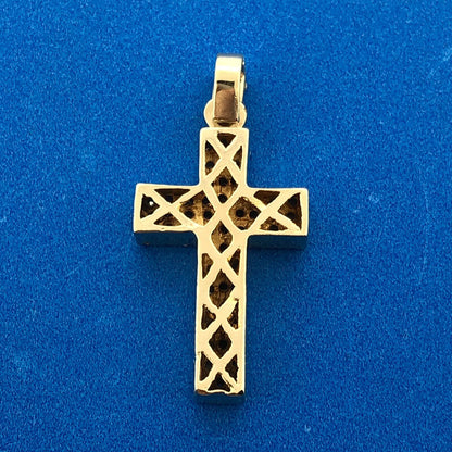 Gorgeous 10k Yellow Gold Round Cut Diamond Religious Faith Cross Dangle Pendant